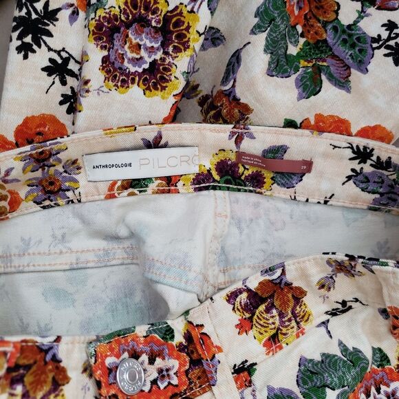 Pilcro Anthro The Cigarette High Rise Slim Straight Floral Jeans Stretch - Picture 8 of 13